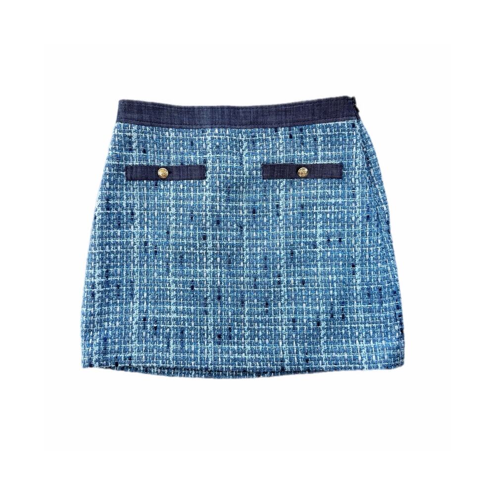 LOFT NEW TALL Denim Blue White Tweed Preppy Classy Old Money Academia Skirt
